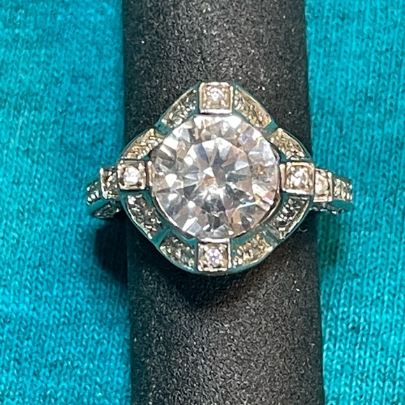 925 Silver CZ and PAJ markings on this Engagement/cocktail Ring. - Picture 5 of 8